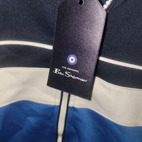 NWT Mens Sz M Ben Sherman Zip Up Jacket Blue White